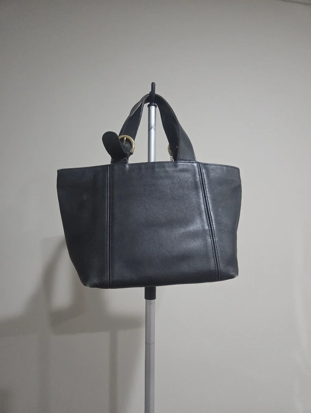Vintage Coach Waverly  Black Leather Small Tote Bag with Gold Buckle